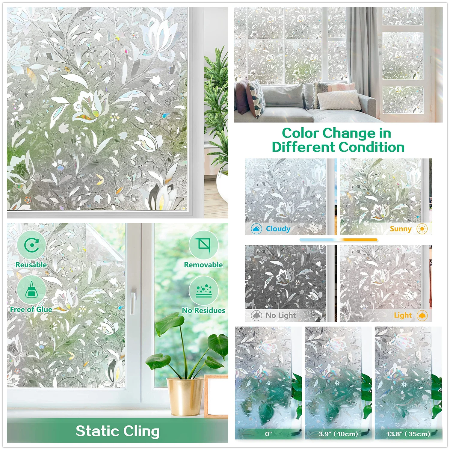 Rainbow Window Film prywatność ochrona UV witraż Vinyl do domu statyczne przylgnięcie samoprzylepne matowe dekoracyjne naklejki okienne 4 Rainbow Window Film prywatność ochrona UV witraż Vinyl do domu statyczne przylgnięcie samoprzylepne matowe dekoracyjne naklejki okienne 4