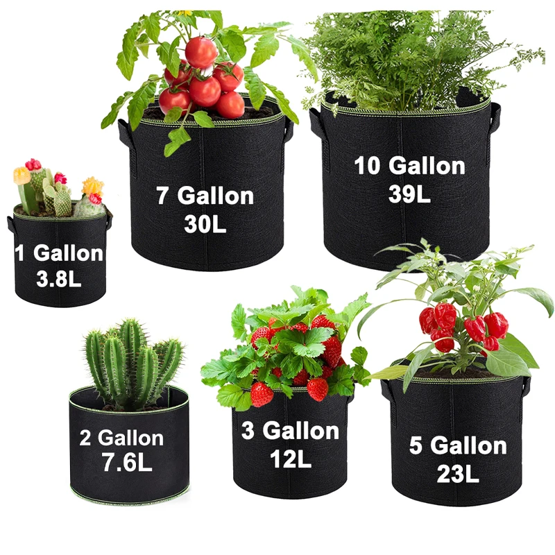 

Fabric Plant Grow Bags 1/2/3/5/7/10/15/20 Gallon Gardening Vegetable Tomato Strawberry Growing Planter Potato Planting Pots