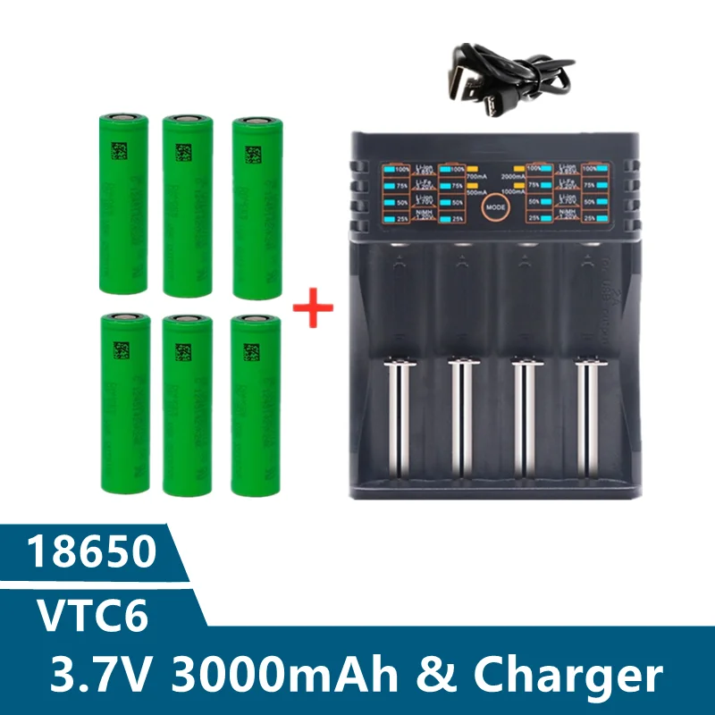

100% New original 3.7V 3000 MAH Li ion 18650 battery for SONY us18650 vtc6 3000 mah 18650 battery 3.7V +1pcs Battery charger