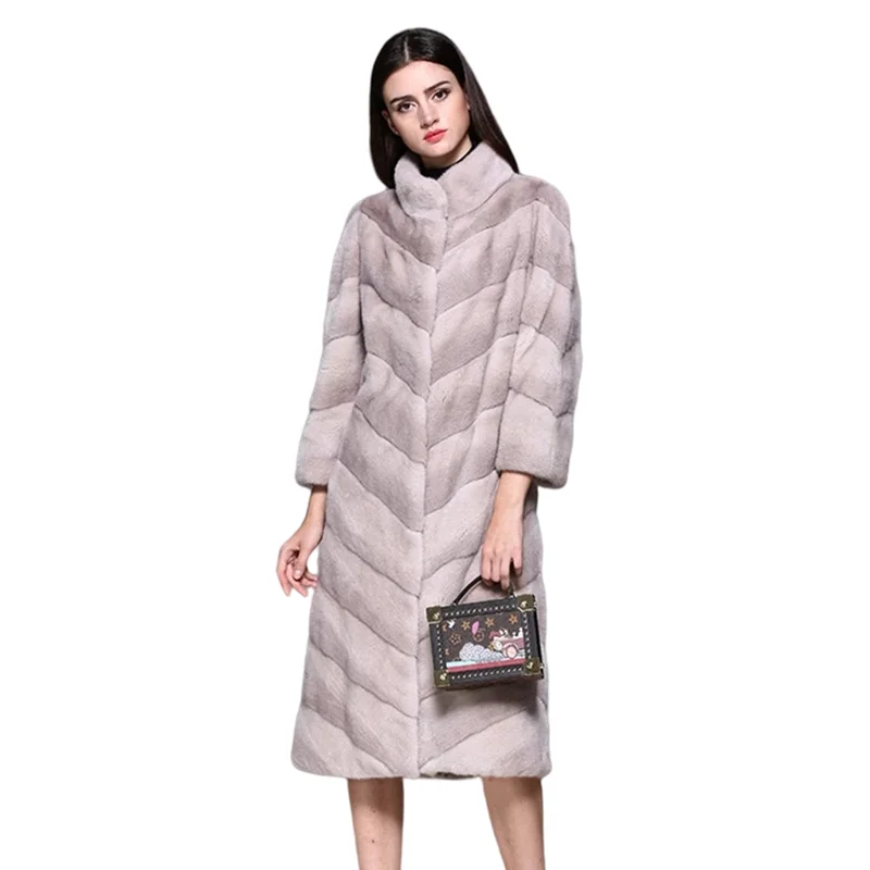 Noble temperament fashion natural color long paragraph fur stand collar Danish quality mink fur coat
