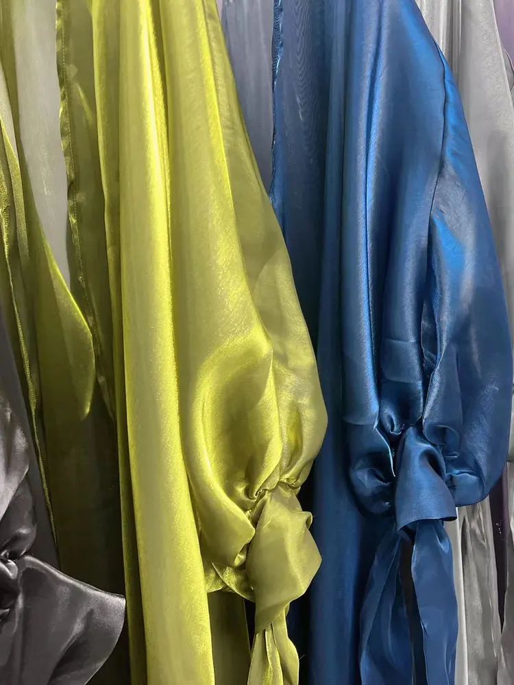 Блестящее кимоно Eid Open Abaya для женщин Летнее Длинное платье из органзы с пышными