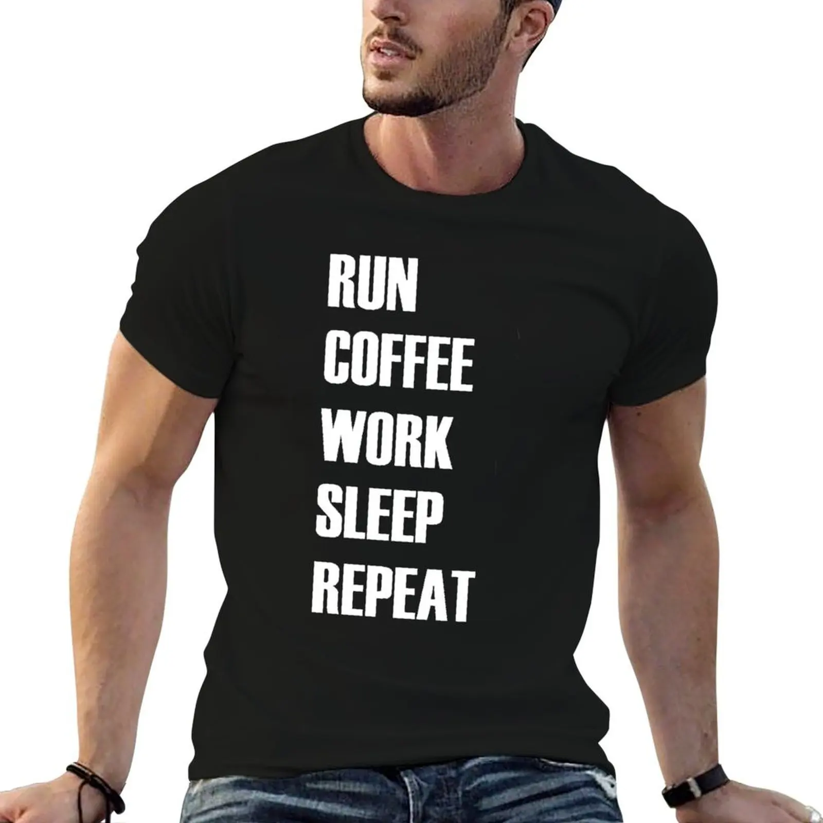 Фото Футболка RUN COFFEE WORK SLEEP REPEAT, футболка для строительных работ №1