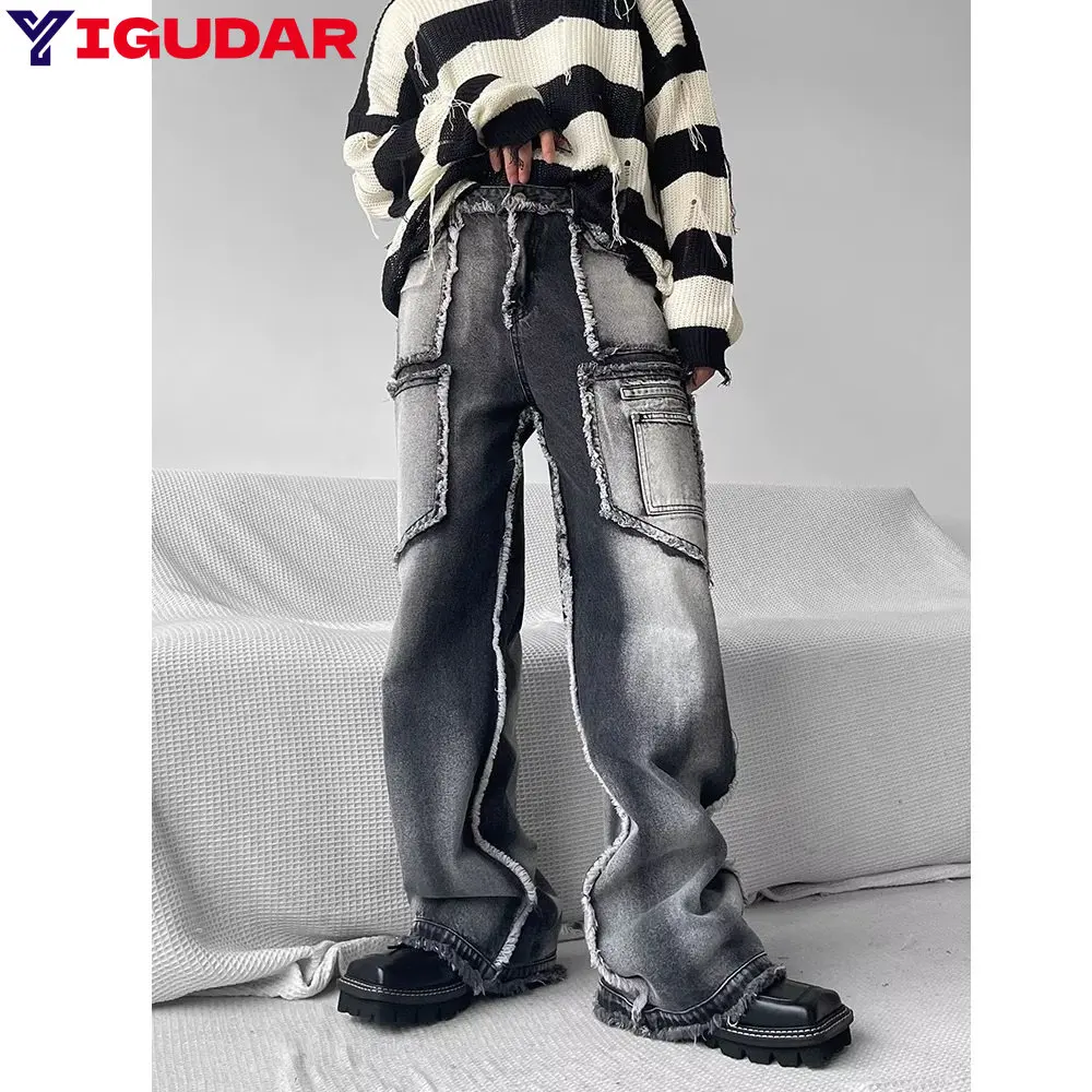 Men's Gothic Baggy Jeans 2022 Punk Y2K Streetwear Vintage 90s Women Wide Leg Denim Cargo Pants Men Harajuku Grunge Trousers Male