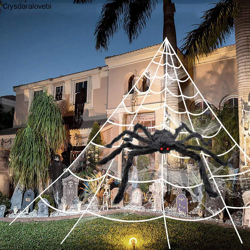 

5m 7m Giant Spider Web Big Spider Stretch Cobweb Yard Halloween Decorations Outdoor Halloween Decor Favor Triangular Mega Web