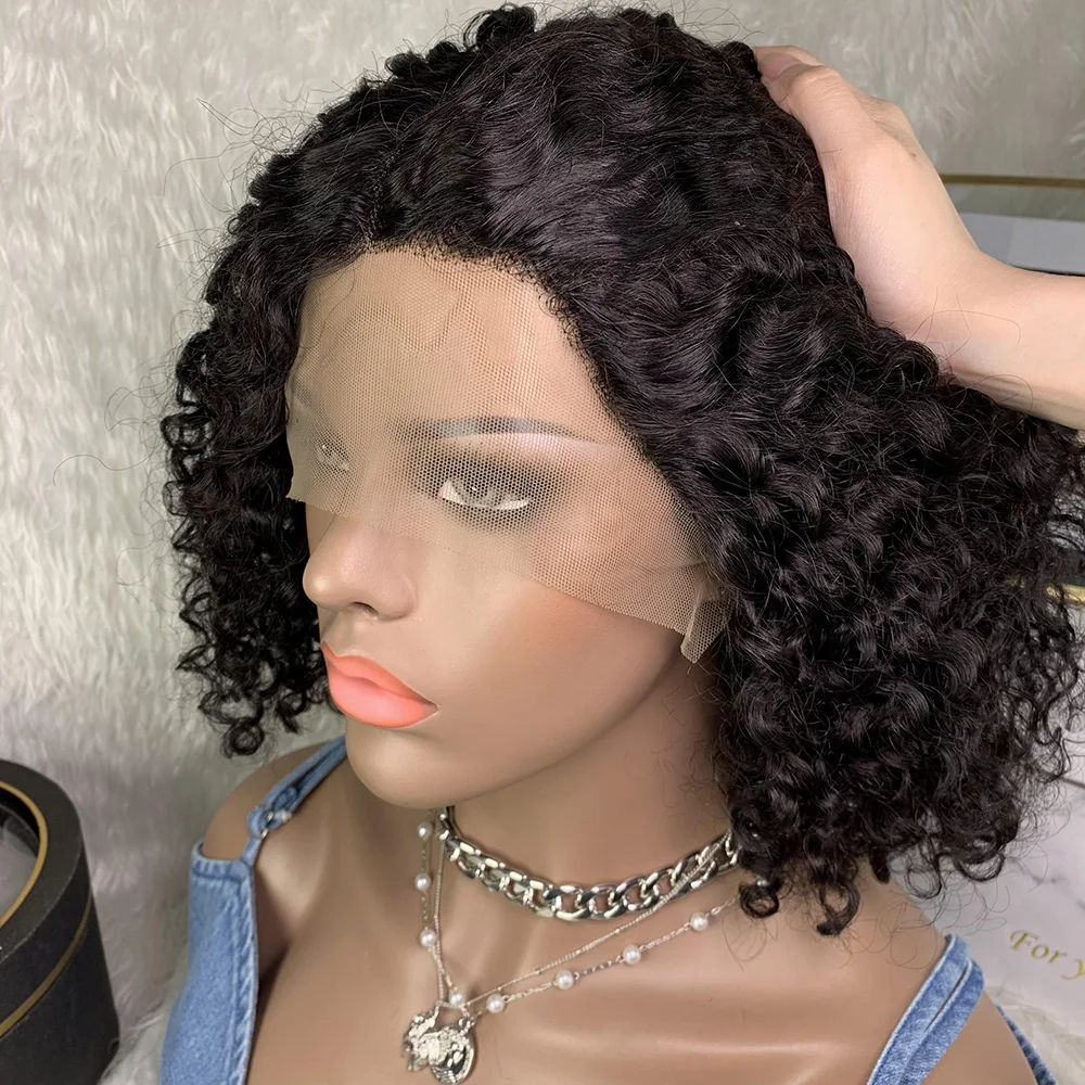 Berry Jerry Curly Pixie Bob Wig Transparent Deep Wave Lace Frontal Wig Brazilian Human Hair Wigs for Women 13x4 Closure Lace Wig