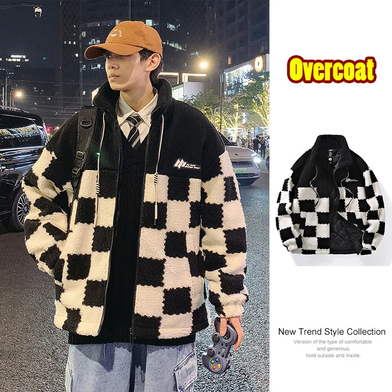 Imitation Lamb Wool Winter Jacket Men Korean Fashion Thickened Loose Warm Jacket Couple Models Plush Jackets Harajuku Coats