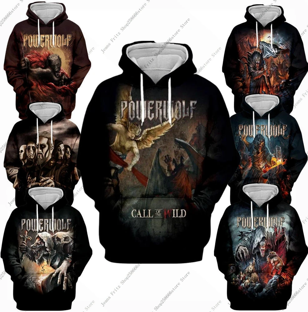 Фото Модные толстовки Powerwolf с 3D принтом для мужчин и женщин, уличная одежда, повседневные негабаритные толстовки с капюшоном в стиле Харадзюку, мужская одежда №1