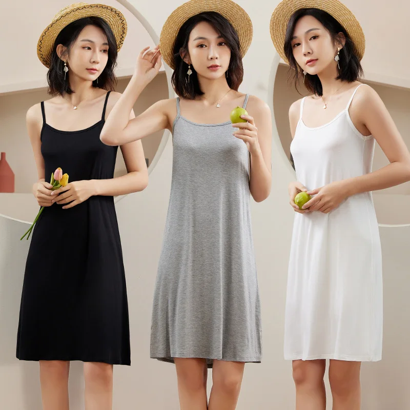 

Summer Basic Dress Women Modal Comfortable Breathable Solid Color Spaghetti Strap Dresses Korean Fashion Style Camisole Sundress