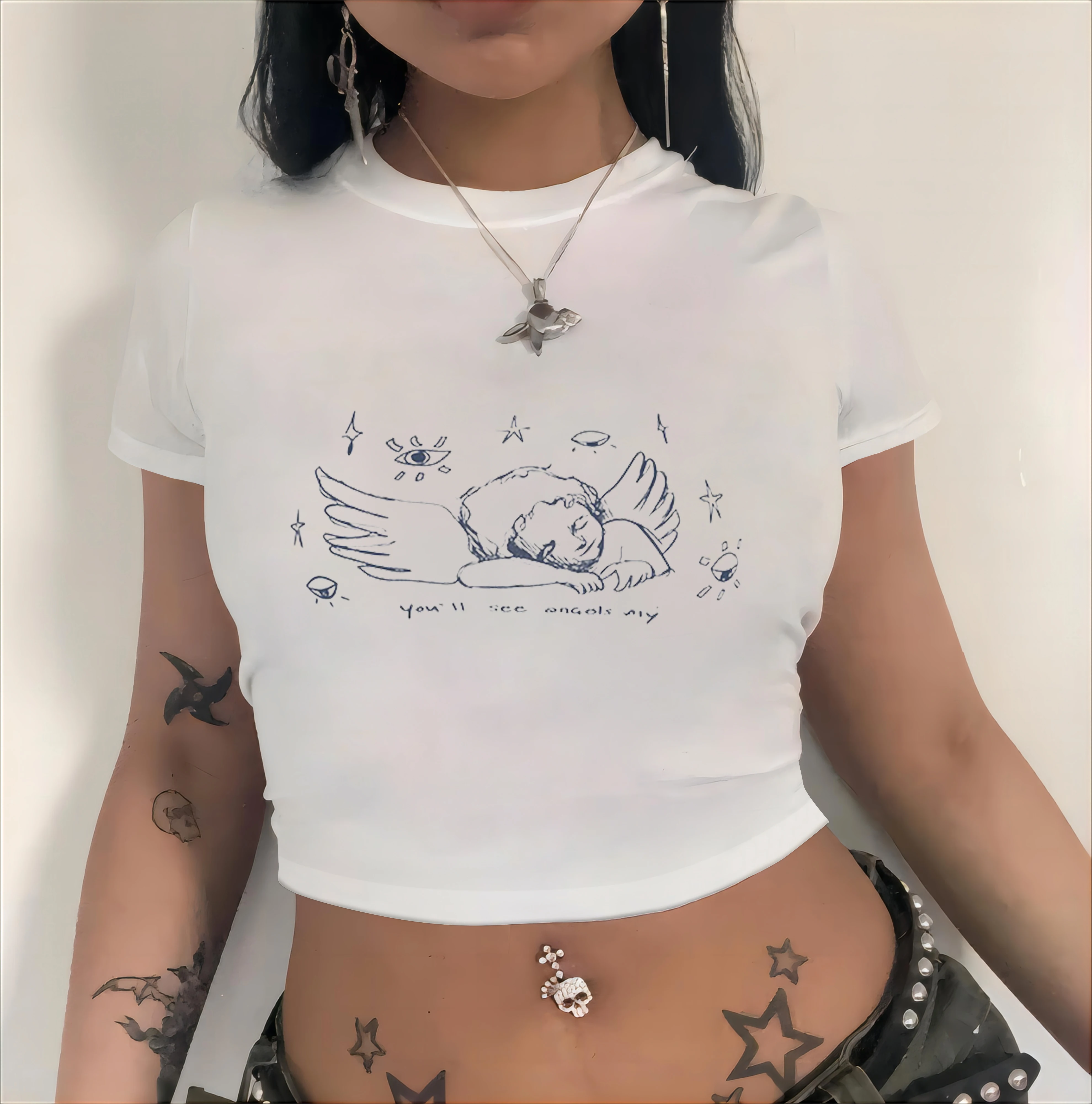 Футболка Lovito Y2K с круглым вырезом и короткими рукавами