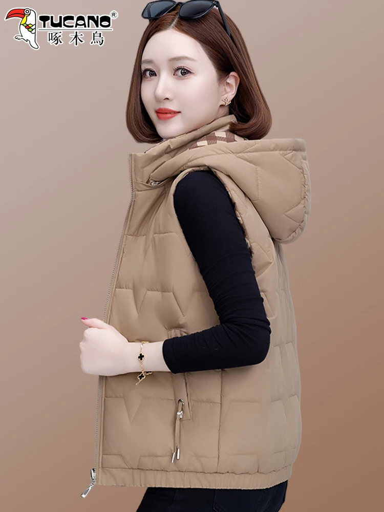 Woodpecker down Cotton-padded Vest Women Autumn and Winter 2024 New Middle-Aged Elderly Mothers Western Sle Fashionable...