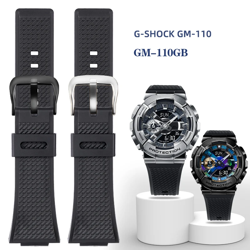 

Новый Силиконовый ремешок для часов Casio GM110, женский водонепроницаемый мягкий резиновый ремешок для часов, Черный Стальной браслет 16 мм