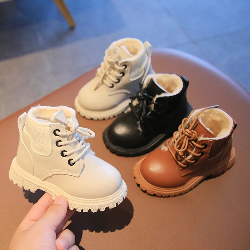 

Ботинки Martin для девочек, Новые осенне-зимние ботинки с хлопковой подкладкой, модные короткие ботинки для маленьких мальчиков и девочек, беж...