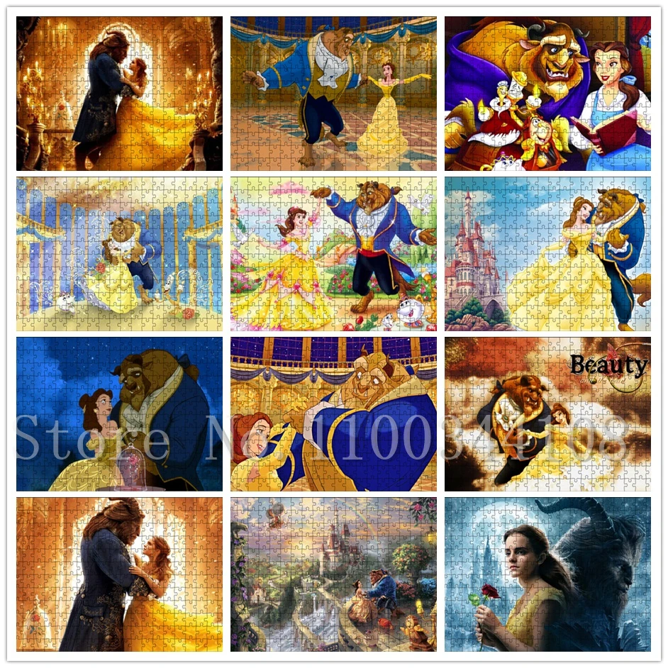 

Disney Beauty and The Beast Jigsaw Puzzles 300/500/1000 Pieces Belle Princess Cartoon Puzzles for Adults Decompressing Toys