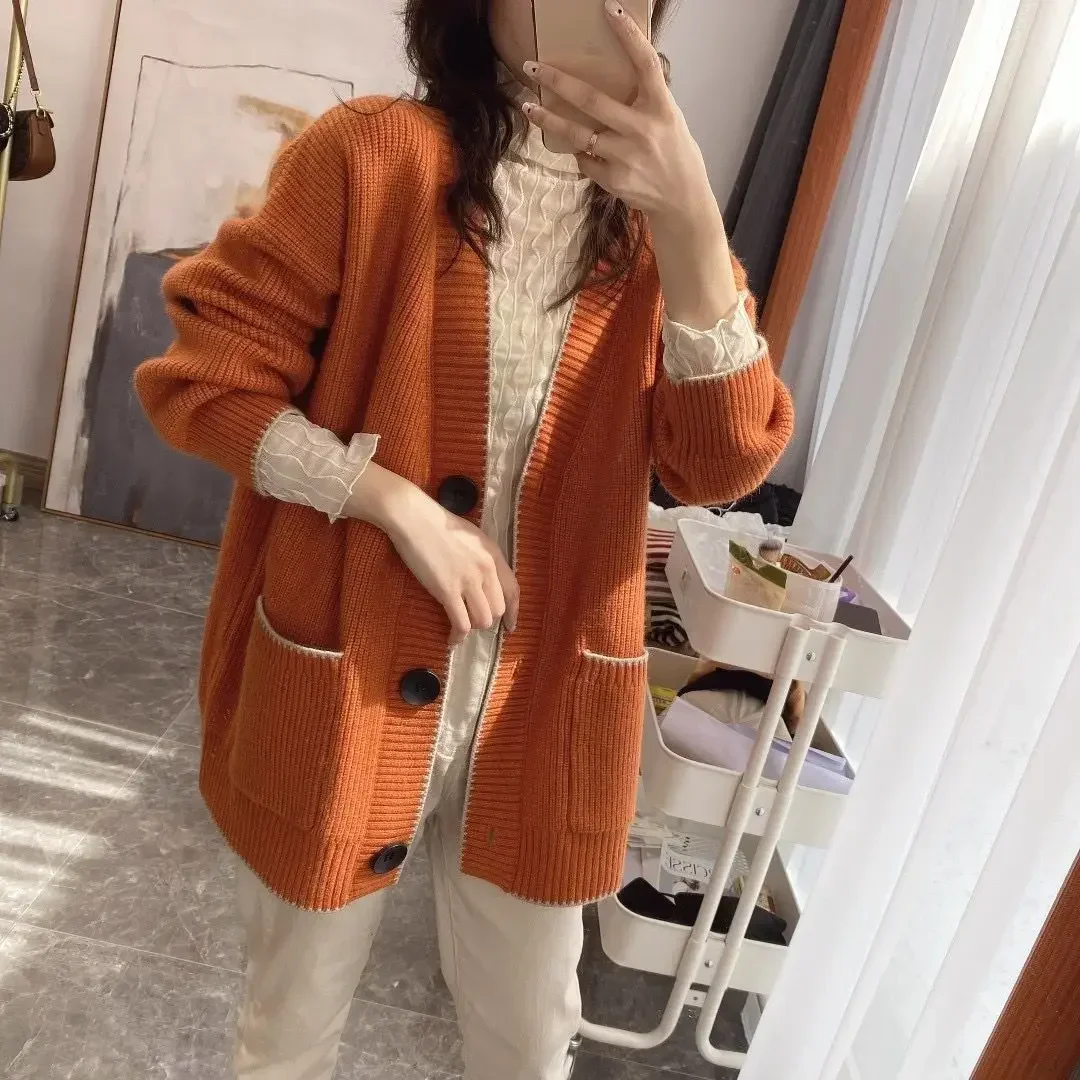 

Knitted Top for Women Winter Button Yellow Ladies Sweaters Cardigan Y2k Vintage Autumn 2023 Long Sleeve Korean Fashion Cashmere