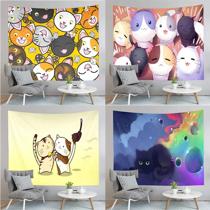 

Cartoon Cat Tapestry Expression Comic Cat Tapestry Pet Tapestry Art Tapestry Home Living Room Bedroom Can Be Customized