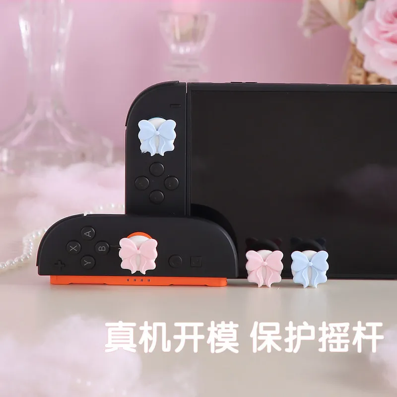 Фото Милые накладки на джойстики с бантиком для Nintendo Switch 2, мягкие силиконовые защитные чехлы для джойстиков, аксессуары для игровых контроллеров. №4