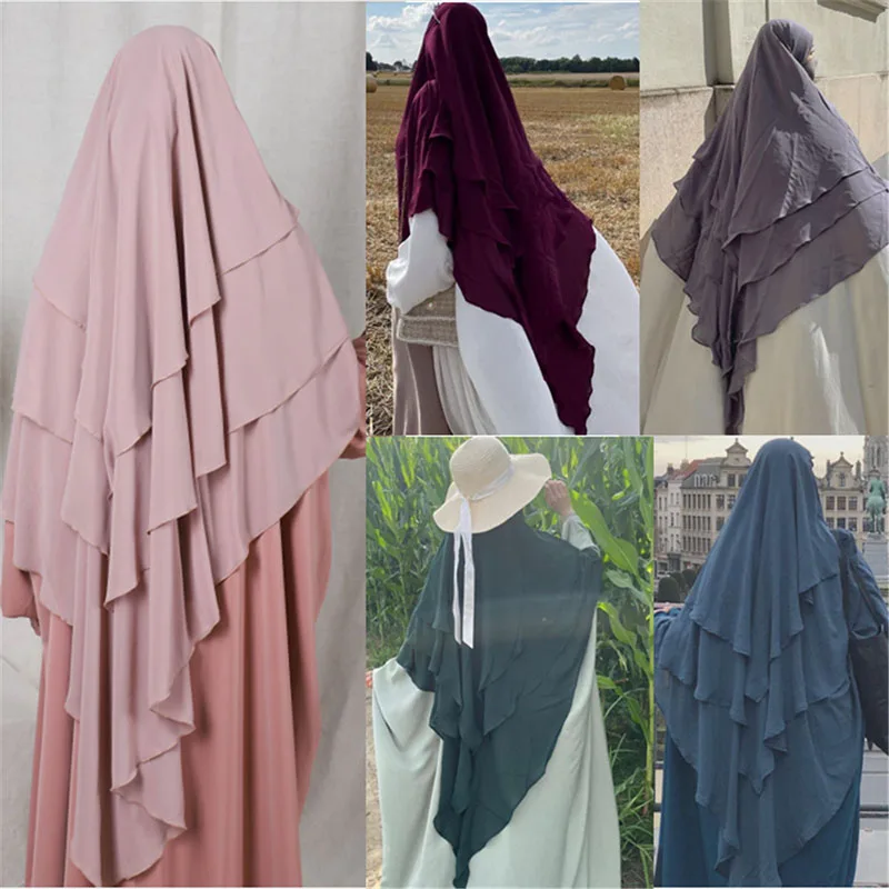

Высококачественный шифоновый хиджаб Khimar, мусульманский Рамадан, скромная молитва, головной платок для взрослых женщин, ИД, мусульманская молитвенная одежда