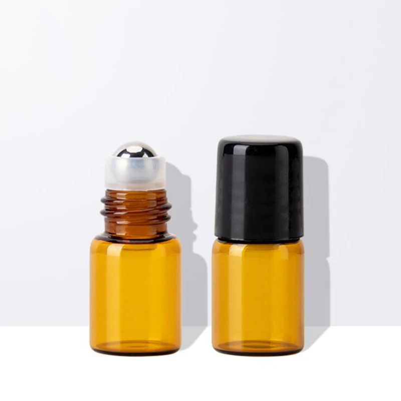 

3000pcs/lot 1ml Essential Oil Roller Perfume Bottles Empty Glass Amber Roll Glass Bottle With Black Lids 1ml Glass Vials