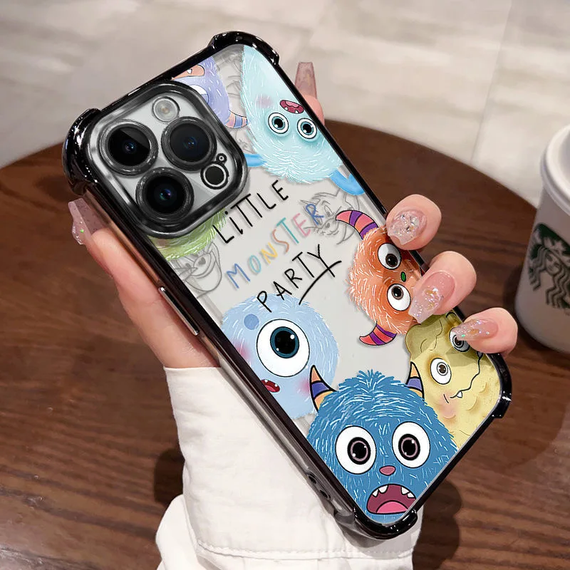 Cute Cartoon Monsters Plating Case For iPhone 16 15 14 13 12 11 Pro Max X XR XSMax 7 8 Plus Shockproof Anti-Fall Armor Cover