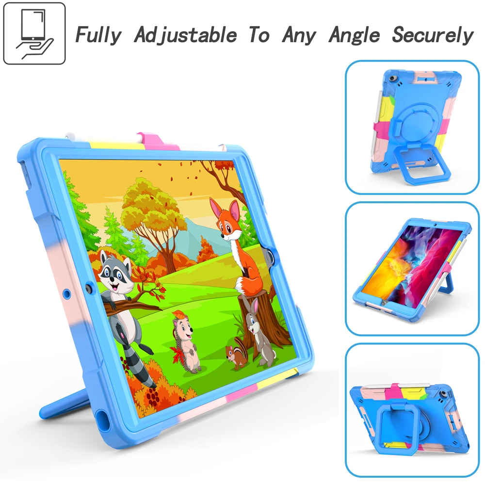 

Чехол для IPad 10,2 2020 2019 ipad 7th 8th IPad 7 IPad 8, силиконовый чехол с плечевым ремнем, противоударный чехол-подставка для ПК, чехол для планшета с поворо...