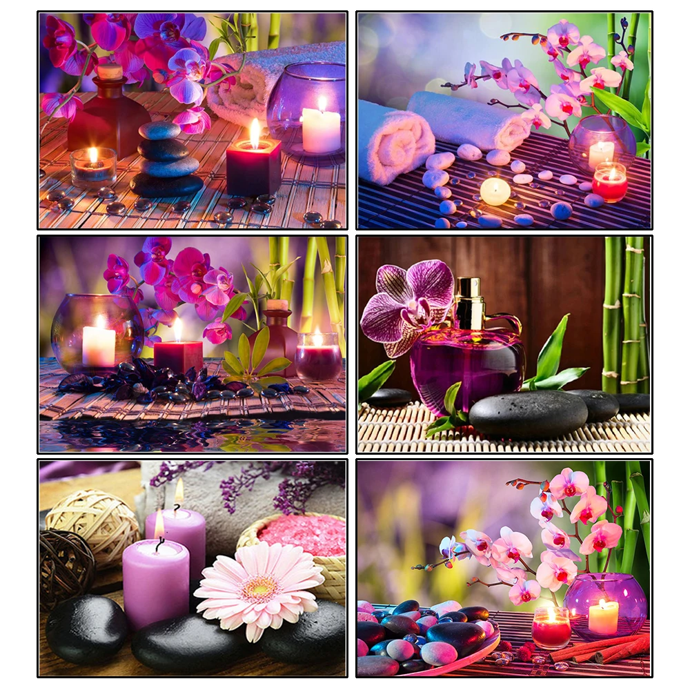

Алмазная 5d-картина «сделай сам», мозаика из камня орхидеи, свечи, цветов, стразы, полное покрытие круглыми стразами, украшение для дома