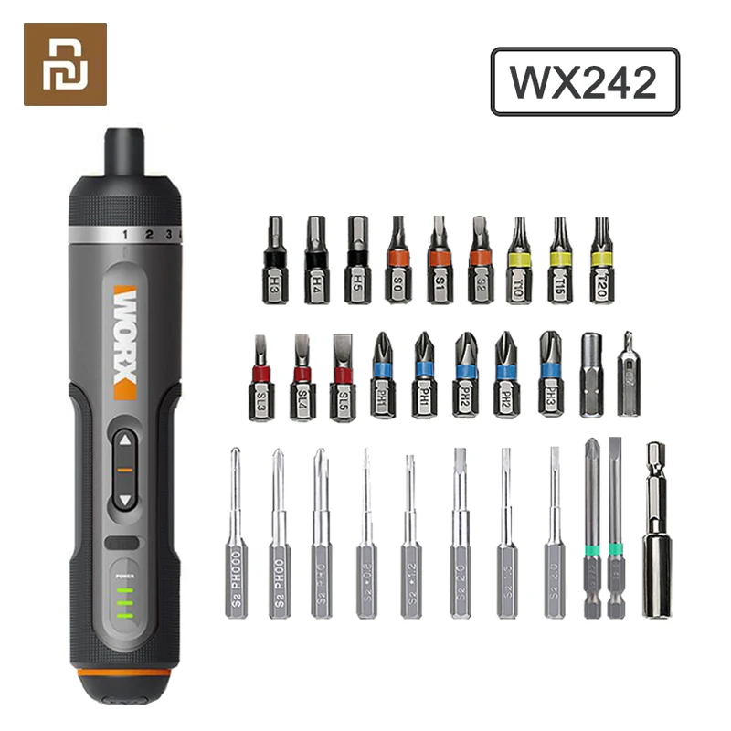 Youpin Worx 4V Electrical Screwdriver Set WX242 Smart Cordless Electric Screwdrivers USB Rechargeable With 30 Bit Sets Tools
