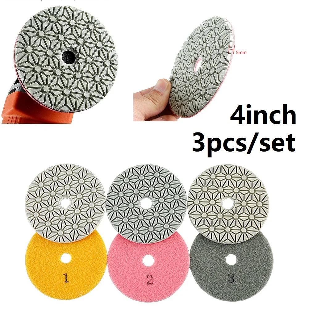 3pcs Polishing Pad 4 Inch 100mm Dry/wet Diamond 3 Step Polishing Pads For Granite Stone Concrete Marble Abrasive Tools