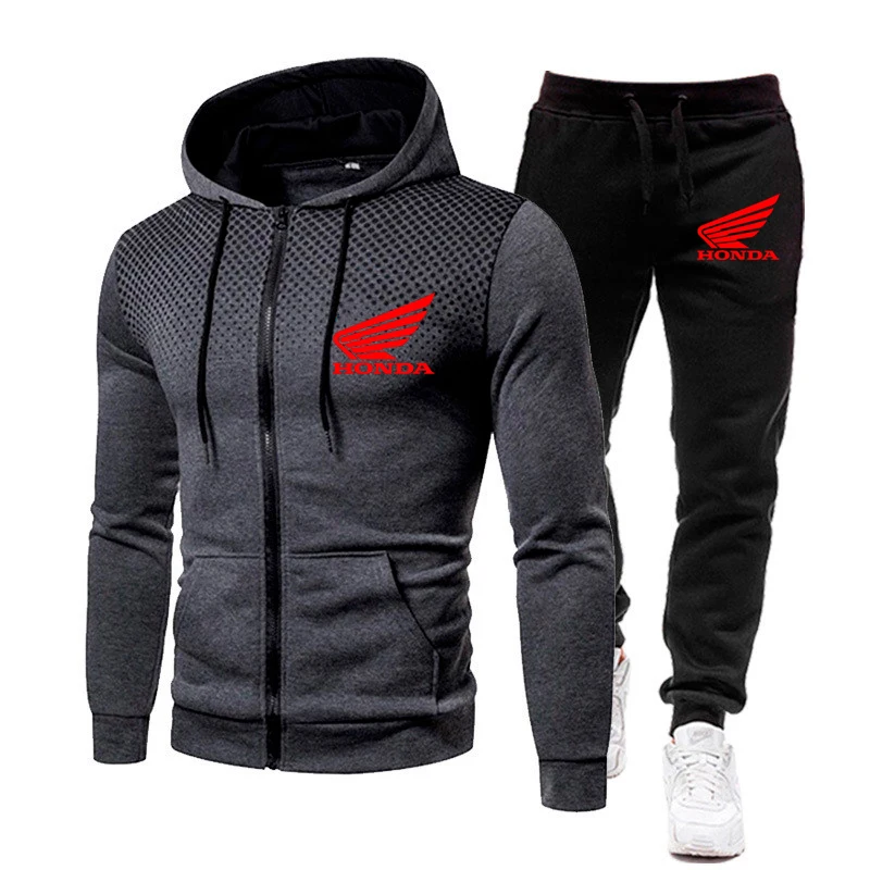 2021 New Mens Tracksuit Honda Wing Printed Hoodie Suits Hooded Sweatshirt+Pants 2 Pieces Men Sets Running Fitness Men Clothing