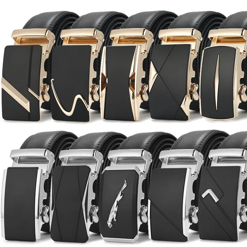 New Men's Cowide Belt Automatic Buckle Belt Middle-aed and Youn Business Fasion Leisure Middle-aed Belt