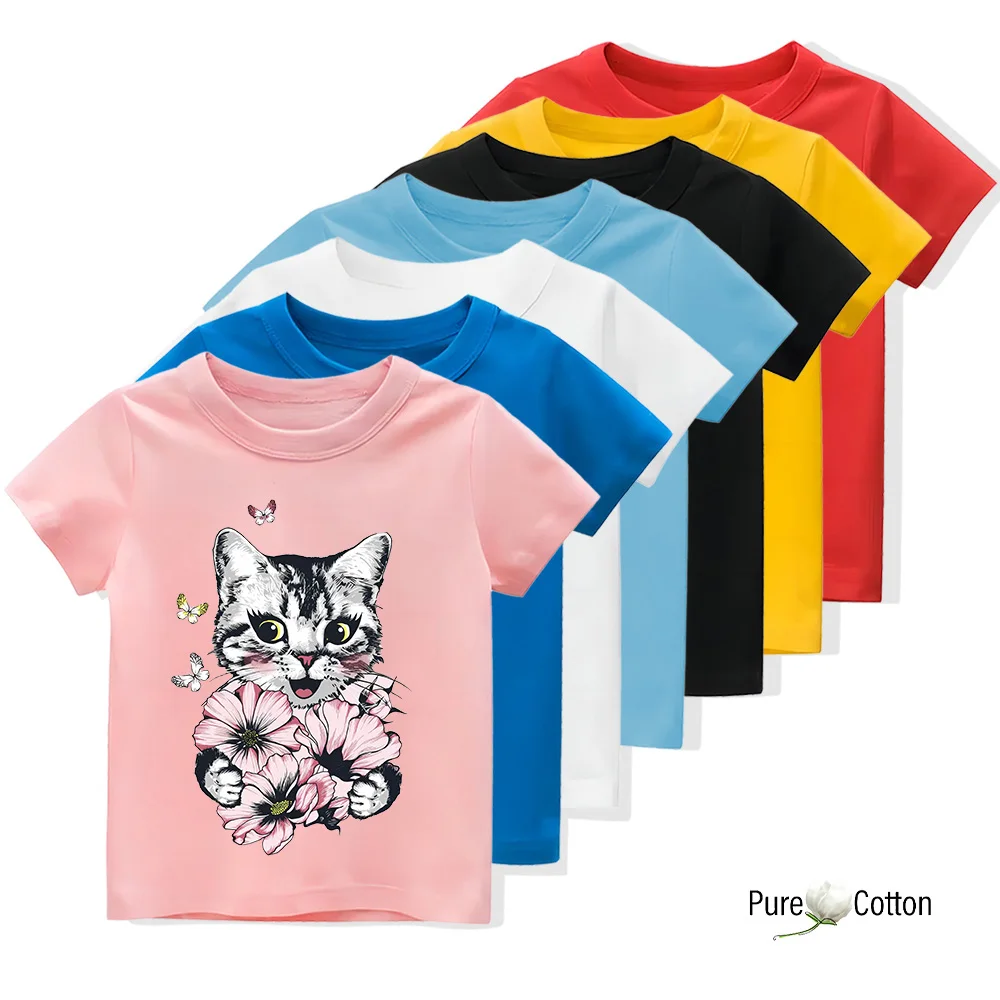 Детская летняя футболка на плечо с принтом непослушной маленькой кошки