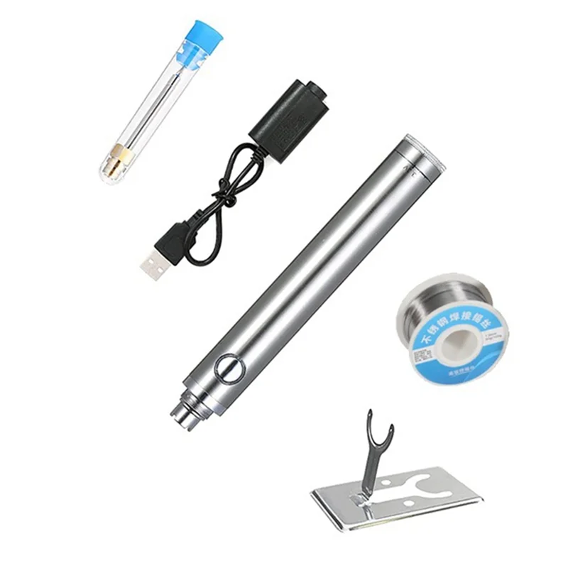 

USB 5V Wireless Charging Iron Rechargeable Soldering Iron with Solder Wire 510 Interface Welding Repair Tools Silver