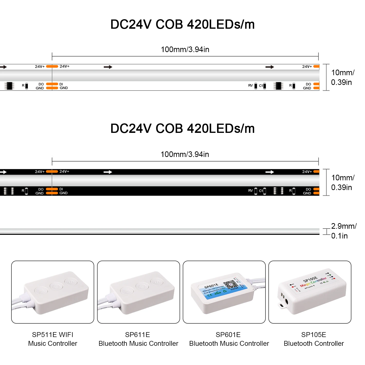 Светодиодная лента SPI COB WS2811 RGB + IC с адресацией 420 светодиодов/м пикселей Dream Color