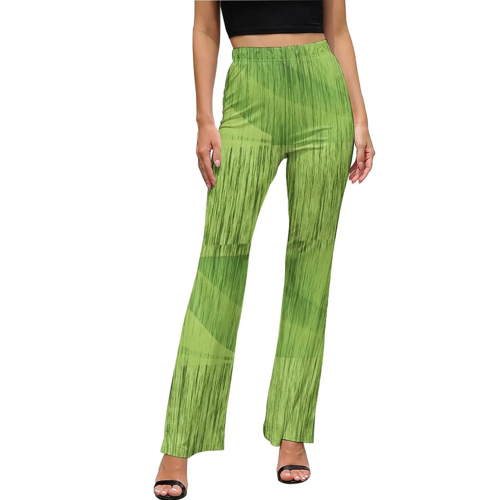 

Moss Print Pants Green Layers Elastic High Waist Classic Flared Trousers Daily Pattern Streetwear Pants Gift Idea