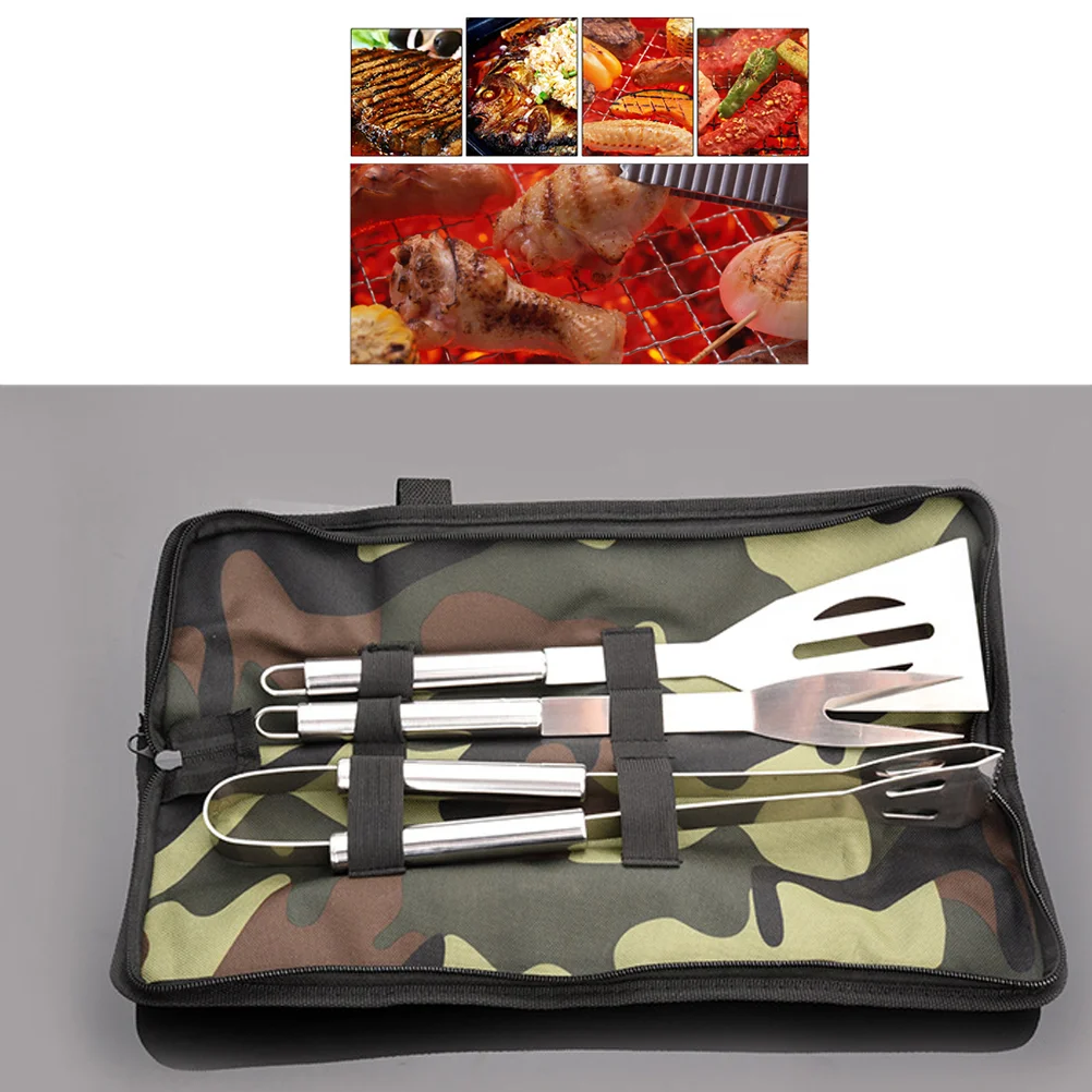 

3 Pcs BBQ Utensils Accessories Grill Tools Outdoor Barbecue Kits Stainless Steel