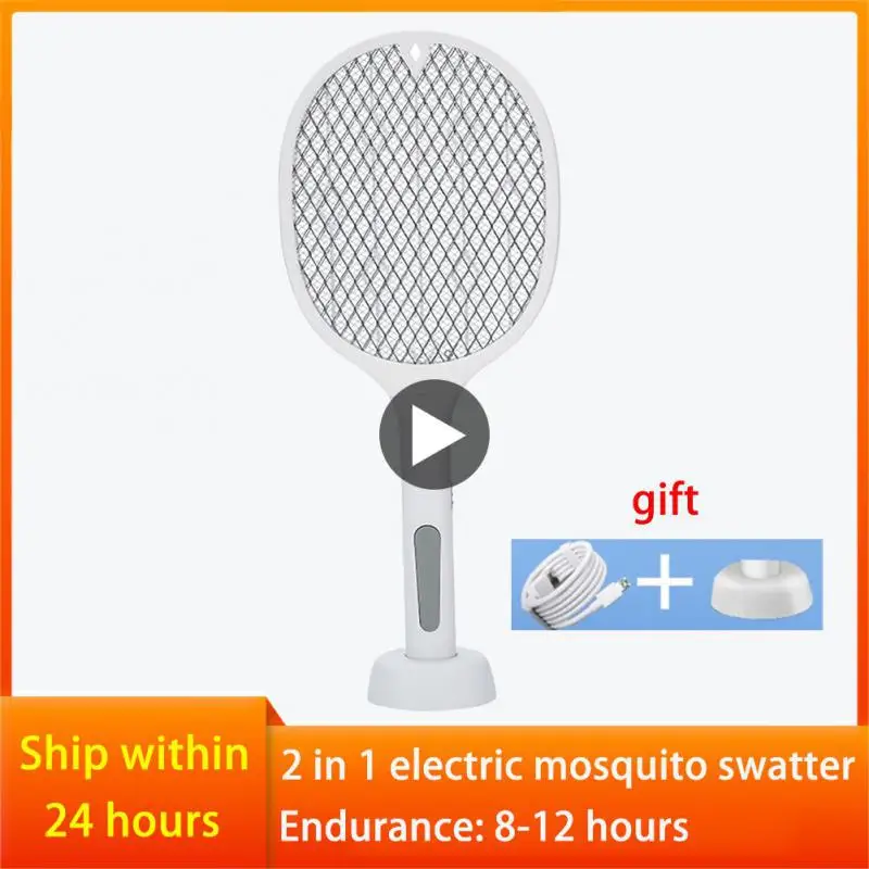 

2 In 1 Mosquito racket USB Rechargeable Fly Zapper Swatter with Purple Lamp Seduction Trap Summer Night Baby Sleep Protect tools