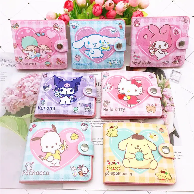 

Kawaii Hello Kitty Cinnamoroll My Melody Kuromi Sanrios Новый ПУ Повседневный Кошелек для монет бумажник с кнопками