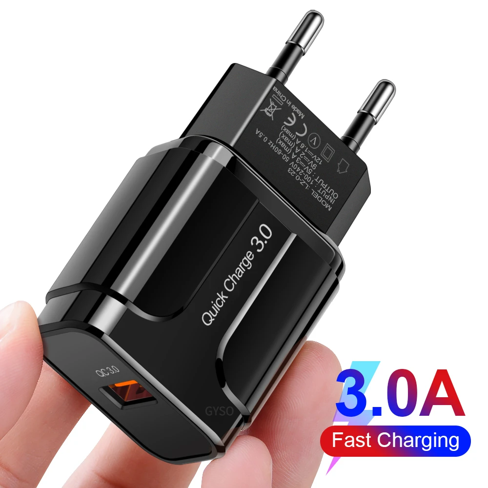 

3A Quick Charge 3.0 USB Charger EU Wall Mobile Phone Chargers Adapter for iPhone 14 13 12 QC3.0 Fast Charging for Xiaomi Samsung