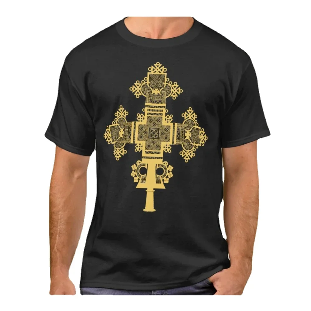 Футболка с символами христианства религиозные символы эфиопский крест 100% хлопок