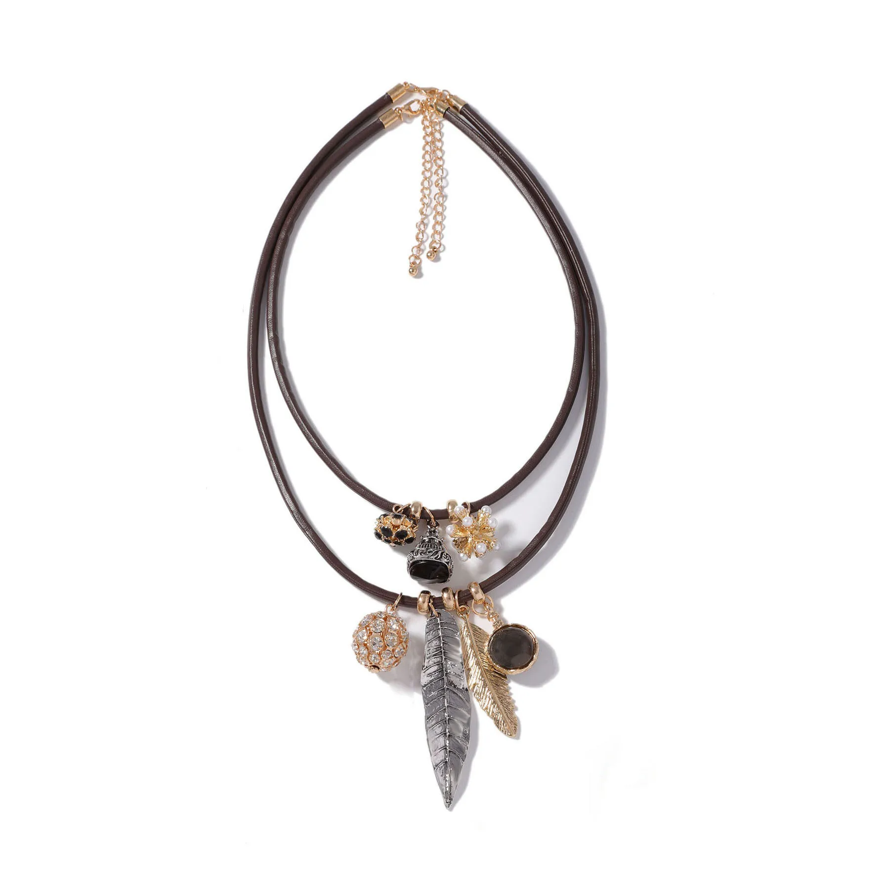 Персонализированное двухслойное кожаное ожерелье с подвеской в виде листа |