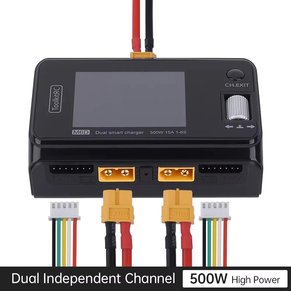 Фото DroMaToolkitRC M6D 500W 15A DC двухканальное мини-умное зарядное-разрядное устройство с блоком питания для 1-6S LiPo аккумуляторов FPV моделей Vs M №3