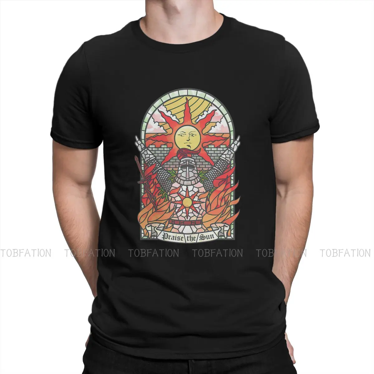 

Dark Soul Praise The Sun Man's TShirt Elden Ring Hero Game Crewneck Short Sleeve Fabric T Shirt Humor High Quality Gift Idea