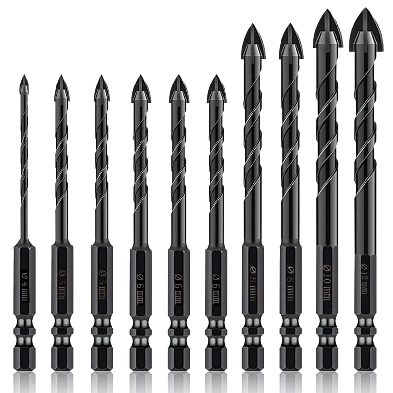 

10 Pieces Masonry Drill Bits, 1/4Inch Hex Shank Concrete Drill Bits Set For Glass, Tile, Brick, Plastic And Wood