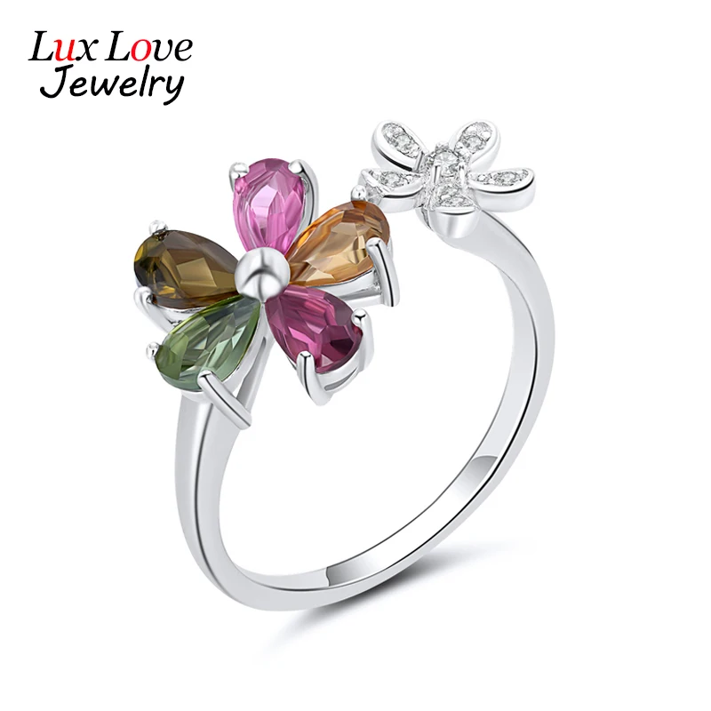 

Роскошное кольцо Luxlove в Корейском стиле из серебра 925 пробы с натуральным турмалином и цветком, регулируемое ювелирное изделие с покрытием и...