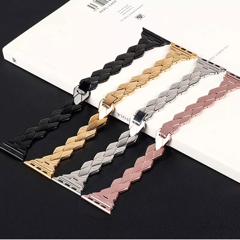Stainless Steel strap For Apple Watch band 45mm 44mm 42mm 41mm 38mm 40mm Rhombic Metal Bracelet correa iWatch series 7 6 se 5 4
