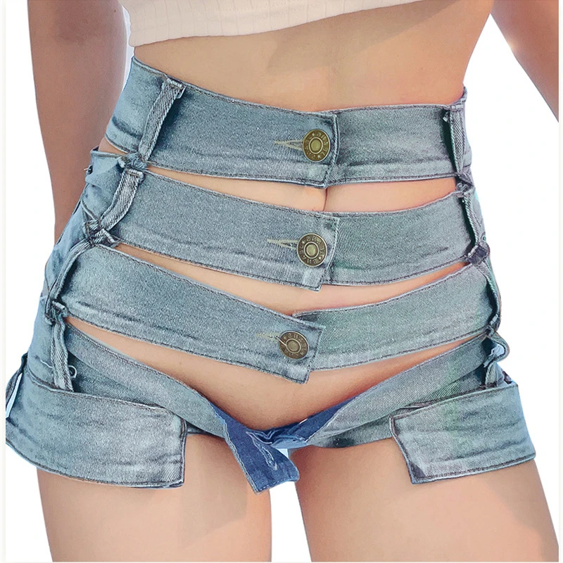 

Women Sexy High Waist Beach Mini Short Jeans Booty Cut Bikini Denim Shorts Hot Sexy Club Party Elastic Bottom Shorts