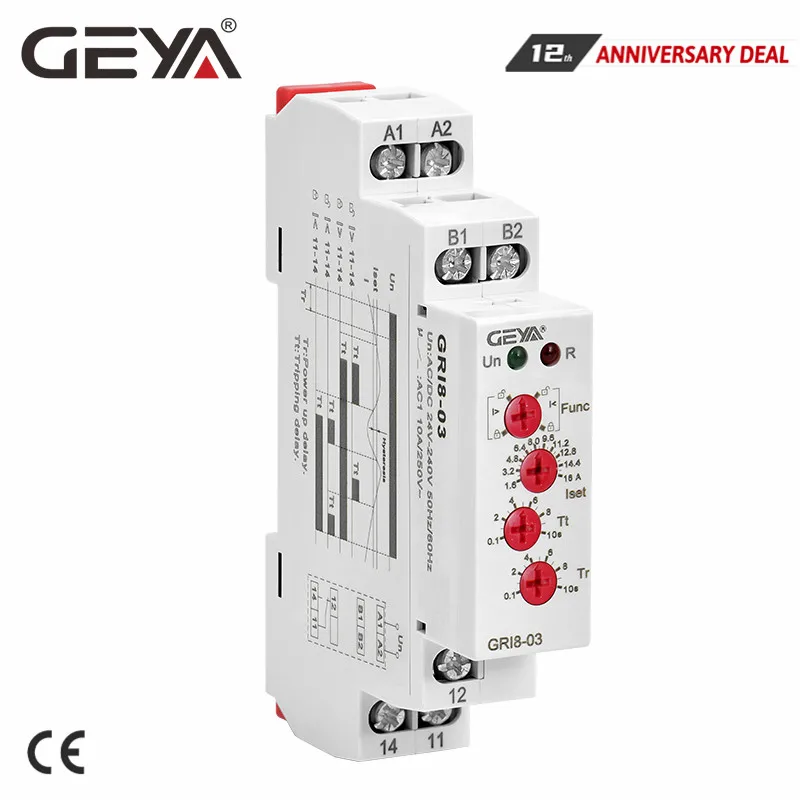 

GEYA GRI8-03 Over Current or Under Current Adjustable Relay 0.05A 1A 2A 5A 8A 16A Current Relay