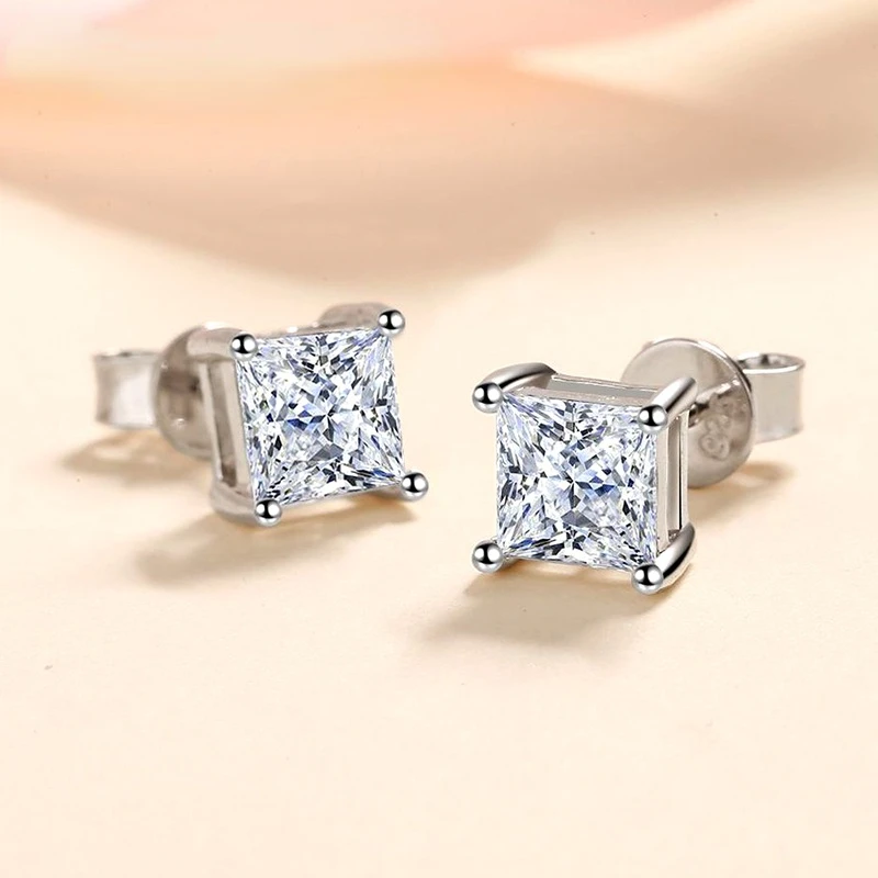 

S925 Silver Real 0.5 / 1CT Square Moissanite Earrings Passed Diamond Test Women's Wedding Jewelry Party Birthday Gift
