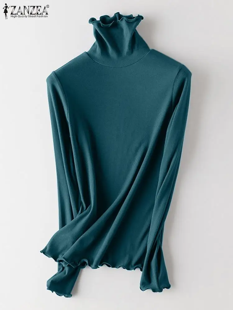 

Элегантная офисная футболка с длинным рукавом, однотонная блузка для женщин, топы ZANZEA 2022, футболки, повседневные женские блузы, пуловер овер...