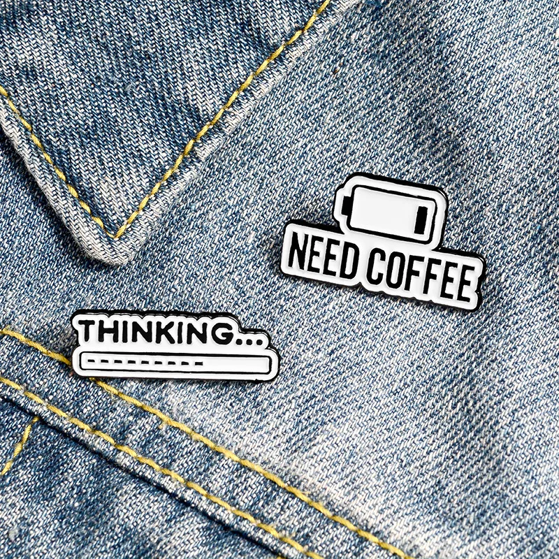 

Coffee Power Thinking Progress Bar Soft Enamel Pins Needing Coffee To Stay Alive Brooch Badges Pin Wholesale Gift for Women Men
