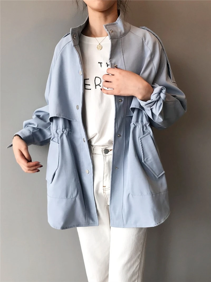 

Autumn Fashion England Style Elegant Single-breasted Long Sleeve Stand Collar Trench Coat Women Vintage Chic Ladies Windbreaker